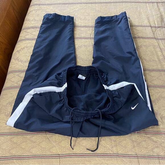 Nike Mens Navy White Stripes Nylon Zip Leg Y2K Athletic Track Pants Medium Retro - Picture 15 of 15